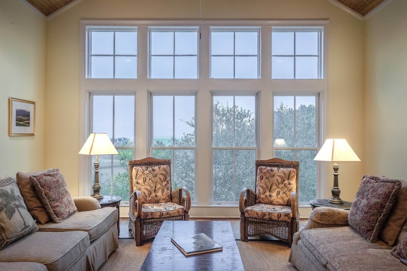 Living room with large, energy-efficient windows installed professionally